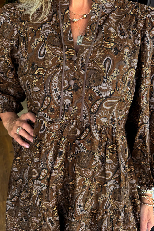 Bohemian Paisley Print Puff Sleeve A Line Mini Dress