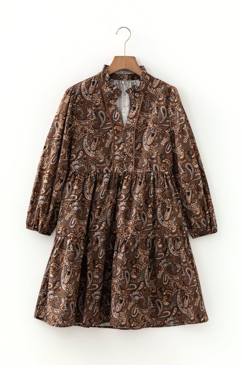 Bohemian Paisley Print Puff Sleeve A Line Mini Dress