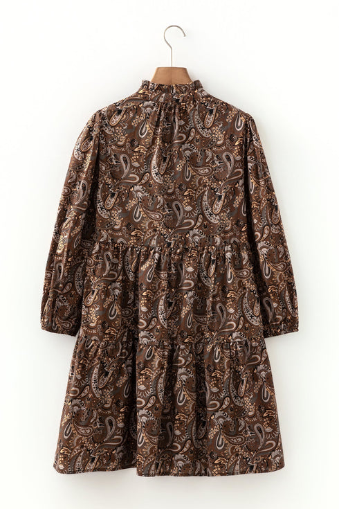Bohemian Paisley Print Puff Sleeve A Line Mini Dress