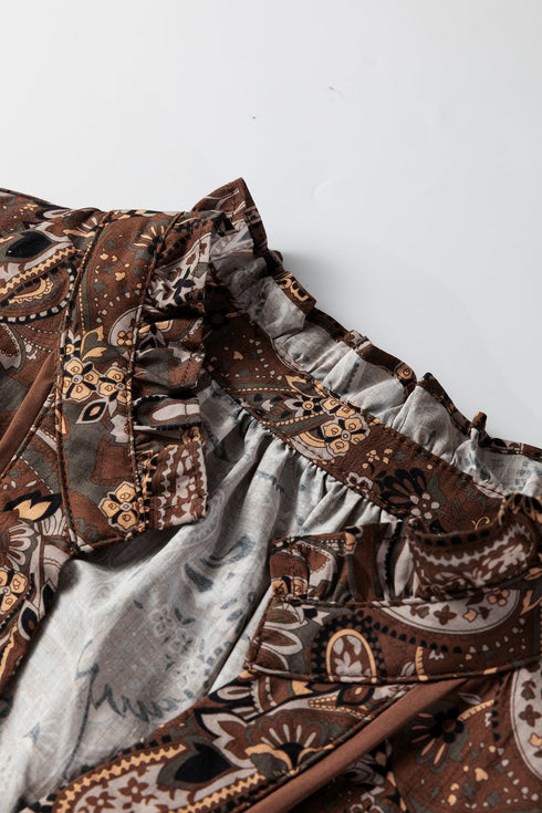 Bohemian Paisley Print Puff Sleeve A Line Mini Dress