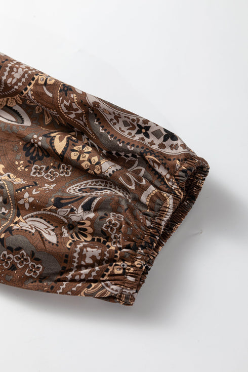 Bohemian Paisley Print Puff Sleeve A Line Mini Dress