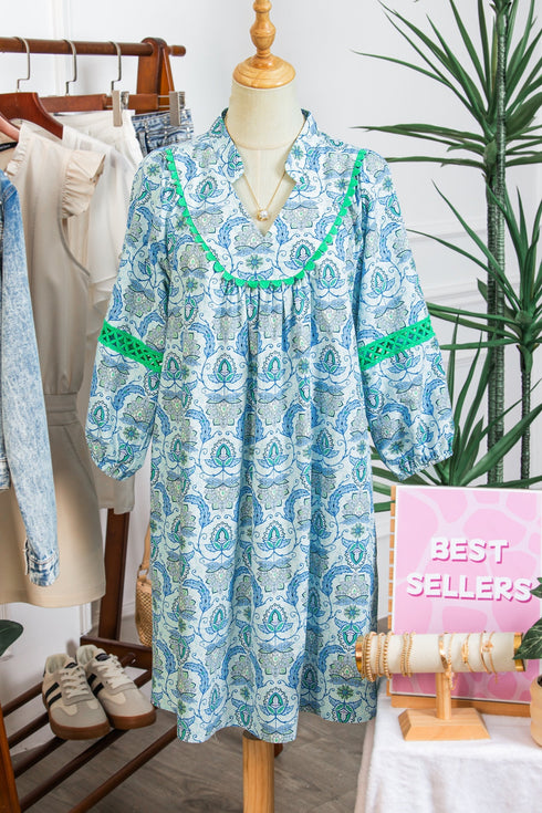 Bohemian Paisley Print Rick Rack Patchwork Loose Mini Dress