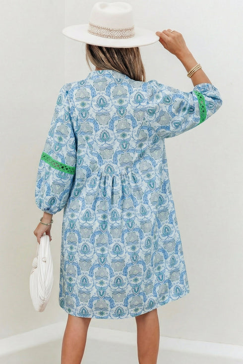 Bohemian Paisley Print Rick Rack Patchwork Loose Mini Dress