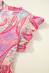 Bohemian Paisley Print Ruffled Notch Neck Floral Dress