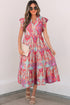 Bohemian Paisley Print Ruffled Notch Neck Floral Dress