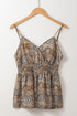Bohemian Paisley Print Smocked Waist Surplice Tank Top