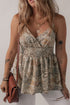 Bohemian Paisley Print Smocked Waist Surplice Tank Top