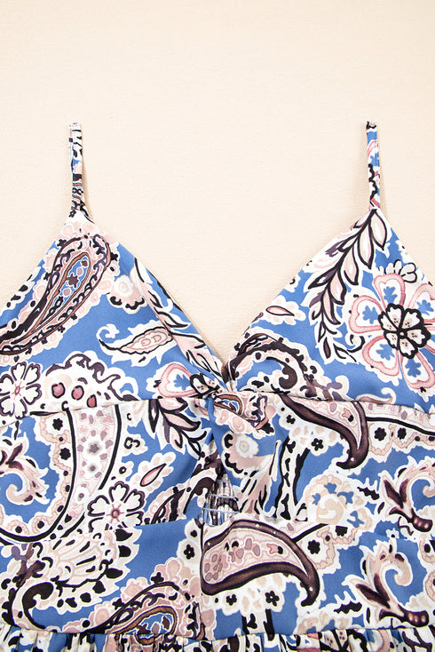 Bohemian Paisley Print Twist Detail Smocked Back Maxi Dress