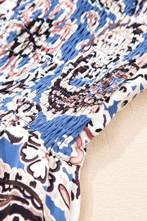 Bohemian Paisley Print Twist Detail Smocked Back Maxi Dress