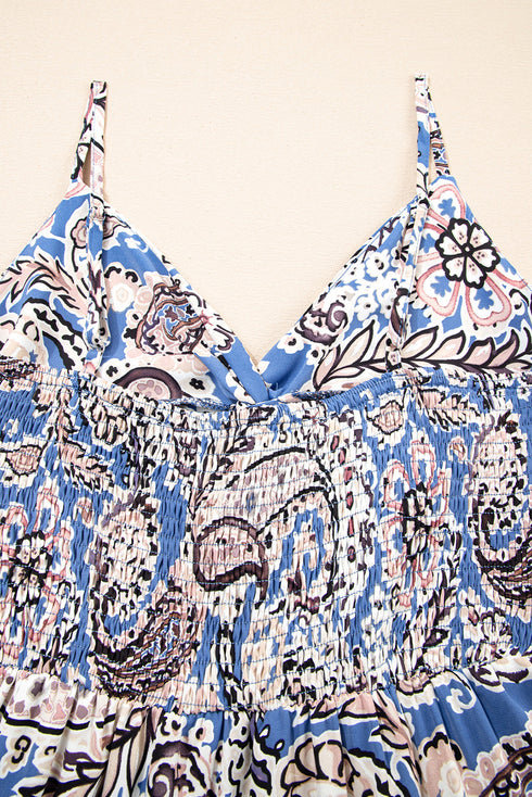 Bohemian Paisley Print Twist Detail Smocked Back Maxi Dress