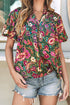 Bohemian Paisley Print V Neck Bubble Sleeve Blouse