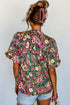 Bohemian Paisley Print V Neck Bubble Sleeve Blouse