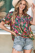 Bohemian Paisley Print V Neck Bubble Sleeve Blouse
