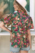 Bohemian Paisley Print V Neck Bubble Sleeve Blouse