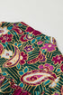 Bohemian Paisley Print V Neck Bubble Sleeve Blouse
