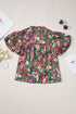Bohemian Paisley Print V Neck Bubble Sleeve Blouse