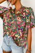 Bohemian Paisley Print V Neck Bubble Sleeve Blouse