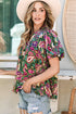 Bohemian Paisley Print V Neck Bubble Sleeve Blouse