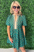 Bohemian Patchwork Accent Trim Short Sleeve Floral Dress