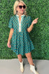 Bohemian Patchwork Accent Trim Short Sleeve Floral Dress