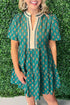 Bohemian Patchwork Accent Trim Short Sleeve Floral Dress