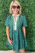 Bohemian Patchwork Accent Trim Short Sleeve Floral Dress