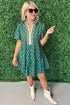 Bohemian Patchwork Accent Trim Short Sleeve Floral Dress