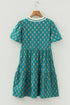 Bohemian Patchwork Accent Trim Short Sleeve Floral Dress