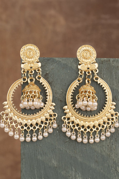 Bohemian Plated Alloy Pearl Tassel Dangle Earrings