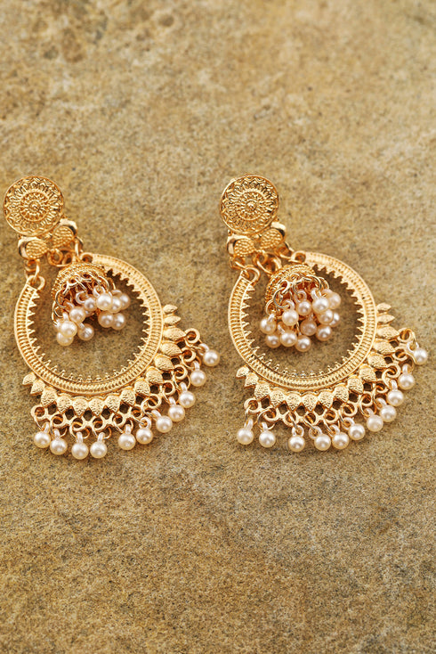 Bohemian Plated Alloy Pearl Tassel Dangle Earrings