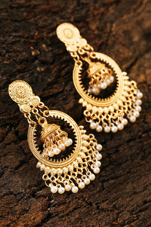 Bohemian Plated Alloy Pearl Tassel Dangle Earrings