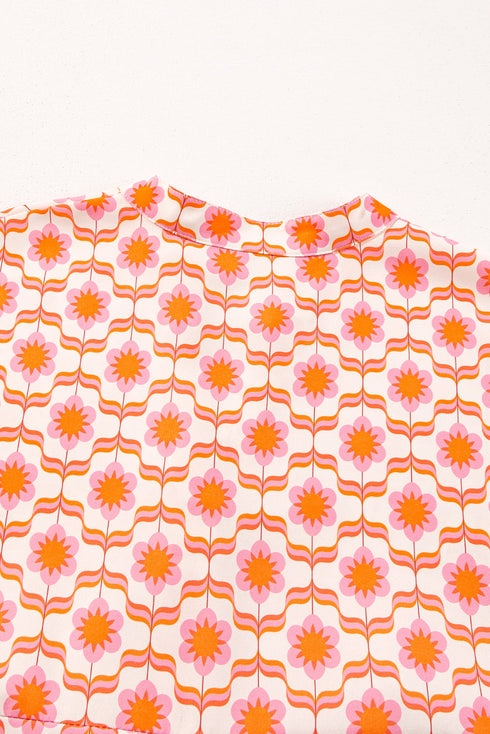 Bohemian Print Flounce Sleeve Buttoned Front Floral Dress