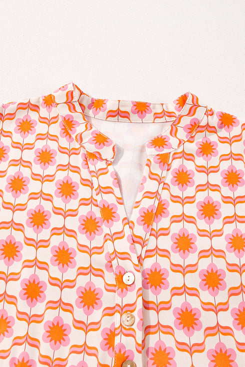Bohemian Print Flounce Sleeve Buttoned Front Floral Dress