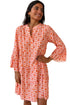 Bohemian Print Flounce Sleeve Buttoned Front Floral Dress