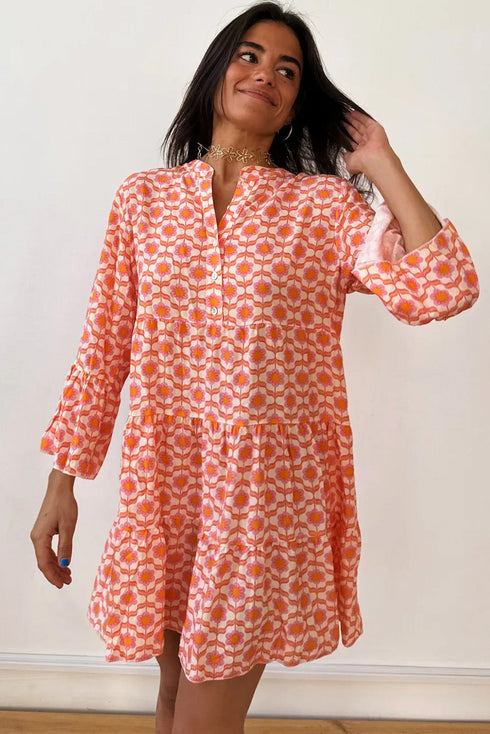 Bohemian Print Flounce Sleeve Buttoned Front Floral Dress