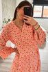 Bohemian Print Flounce Sleeve Buttoned Front Floral Dress