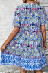 Bohemian Print Short Sleeve Button Front Tiered Dress