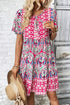 Bohemian Print Short Sleeve Button Front Tiered Dress