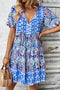 Bohemian Print Short Sleeve Button Front Tiered Dress