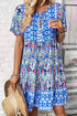 Bohemian Print Short Sleeve Button Front Tiered Dress