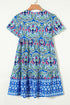 Bohemian Print Short Sleeve Button Front Tiered Dress
