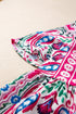 Bohemian Print Short Sleeve Button Front Tiered Dress