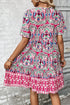 Bohemian Print Short Sleeve Button Front Tiered Dress
