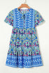 Bohemian Print Short Sleeve Button Front Tiered Dress