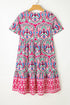 Bohemian Print Short Sleeve Button Front Tiered Dress