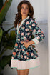 Bohemian Print Striped Trim V Neck Ruffle Shift Dress