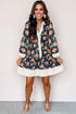 Bohemian Print Striped Trim V Neck Ruffle Shift Dress