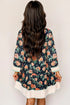 Bohemian Print Striped Trim V Neck Ruffle Shift Dress