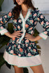 Bohemian Print Striped Trim V Neck Ruffle Shift Dress