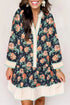 Bohemian Print Striped Trim V Neck Ruffle Shift Dress
